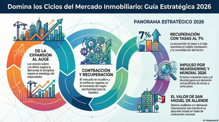 Infografía de los ciclos del mercado inmobiliario en México y San Miguel de Allende 2026